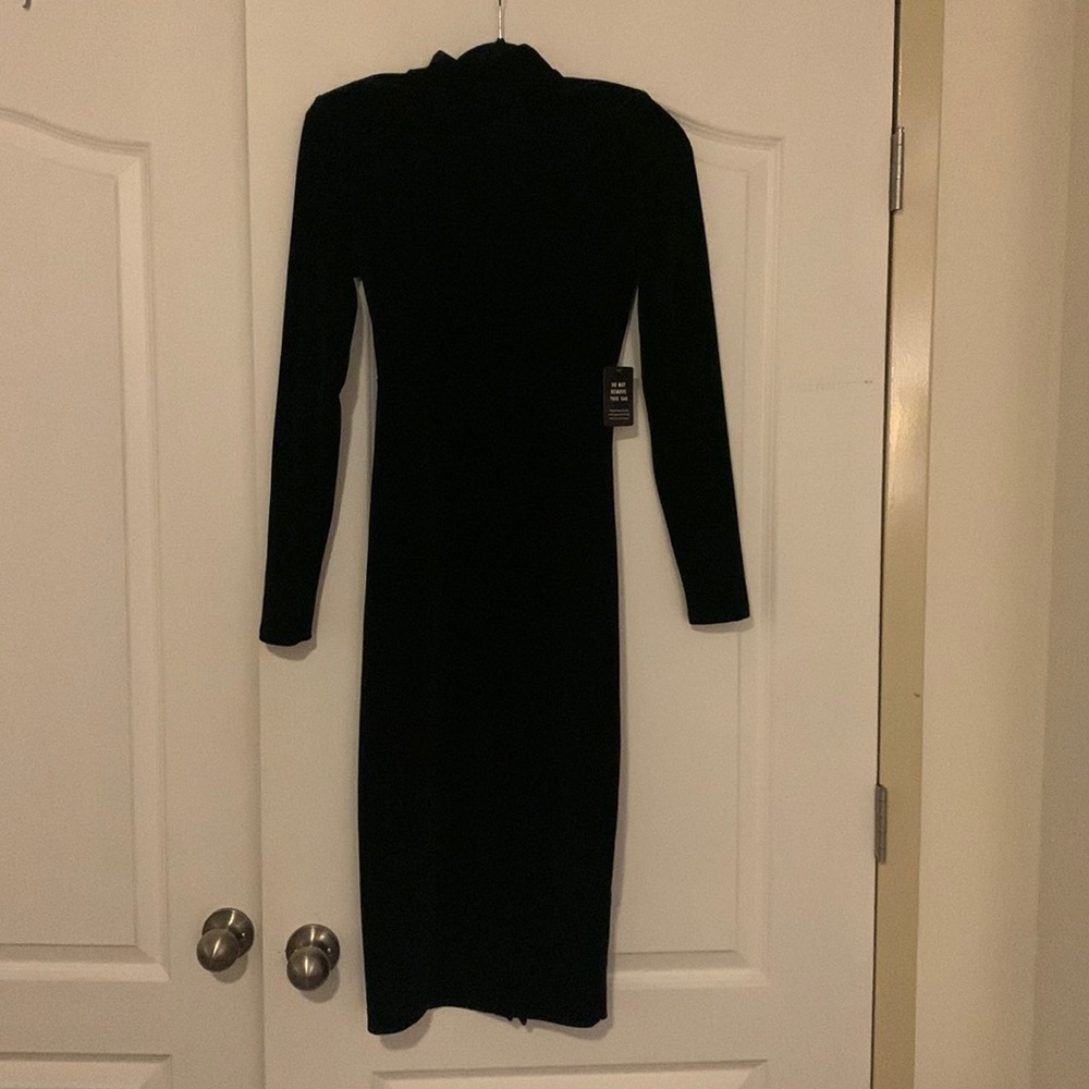 Express black velvet mock neck midi dress